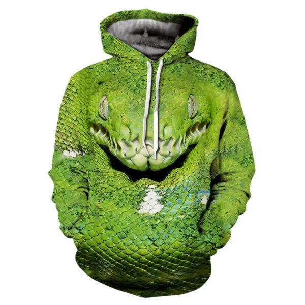 Men Fleece Hoodie with Snake 3D Print