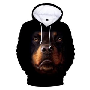 Men Fleece Rottweiler Dog Face Hoodie 3D Printed