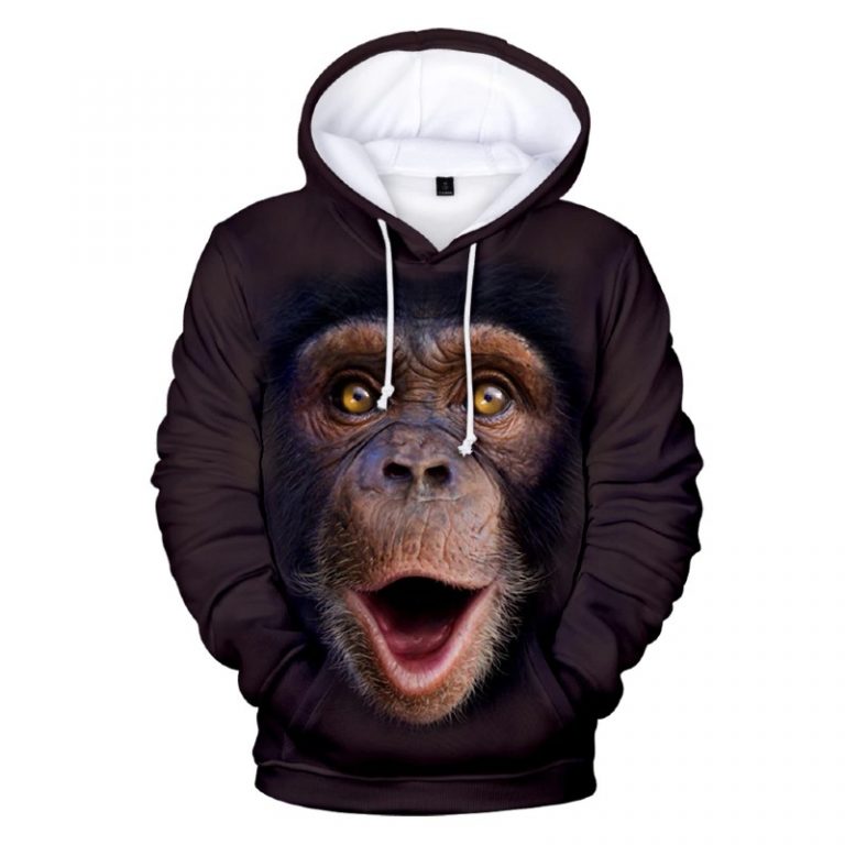 Happy Chimp Face Men Fleece Hoodie 3D Printed - Visible Variety