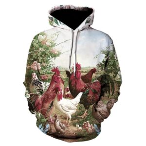 Women Fleece Hoodie 3D Roosters and Chickens Print
