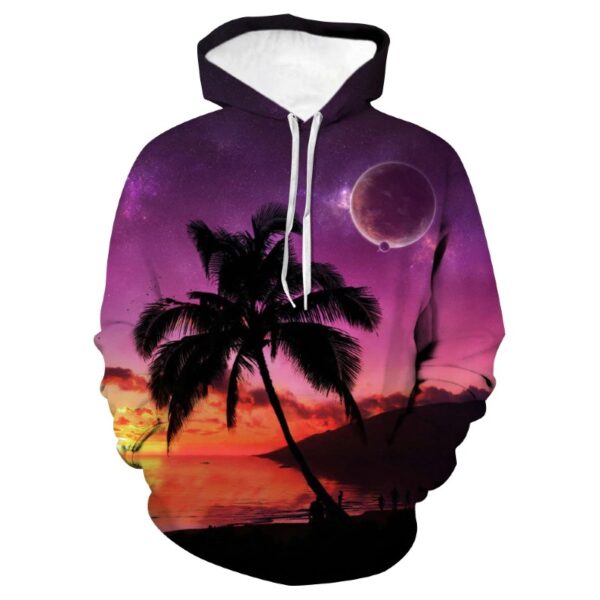 Women Fleece Hoodie 3D Palm Tree Print