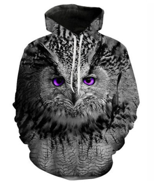 Men Fleece Hoodie 3D Printed Grey Owl