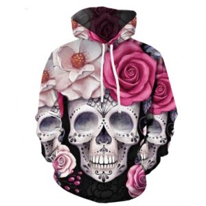 Women Hoodie Skull Print with Roses