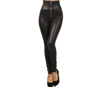 Shiny Faux Leather Leggings with Zipper