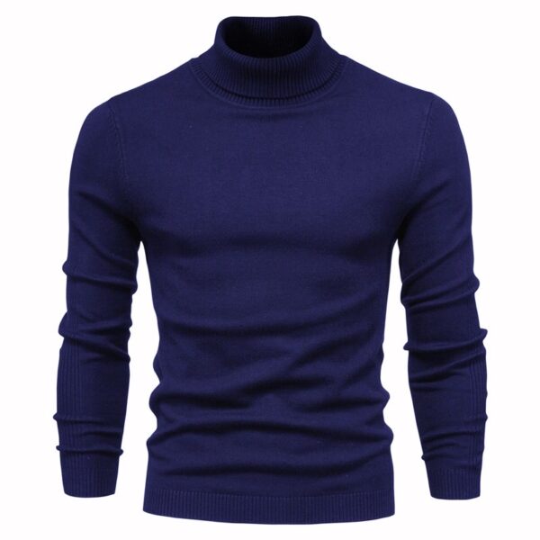 Navy Blue Turtleneck Sweater Thick Quality Solid Color Men's Pullover