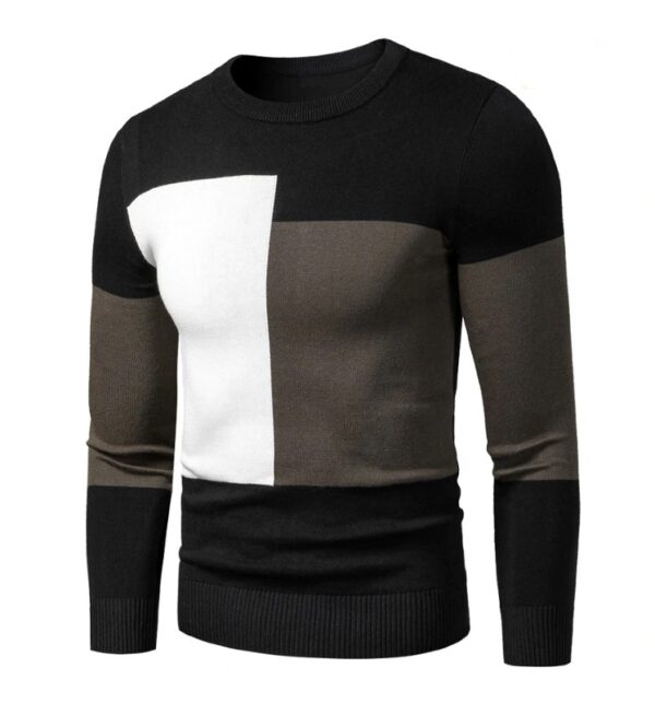 Men's Round Neck Sweater with Color Block Patchwork Design - Visible ...