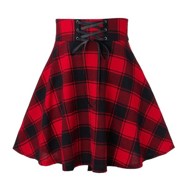 Red Plaid Skirts with Slim Fork Opening