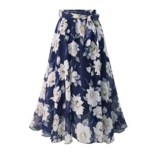 Women Long Chiffon Floral  Skirt with Midi Lining