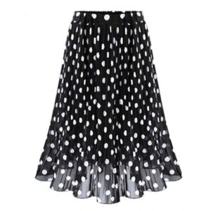 Women Long Pleated Chiffon Skirt with Polka Dots