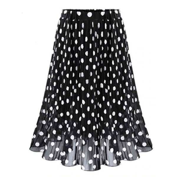 Women Long Pleated Chiffon Skirt with Polka Dots - Visible Variety