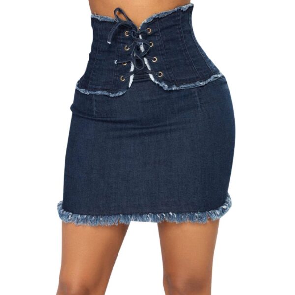 High Waist Solid Denim Lace Up Mini Skirt