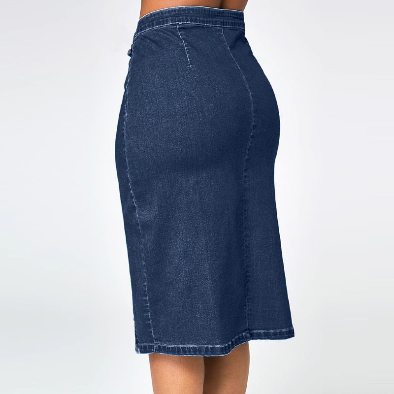 Denim High Waist Knee Length Long Pencil Skirt - Visible Variety