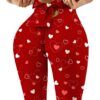 Women's High Waist Bow Red Leggings with Hearts