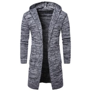 Men’s Solid Color Long Hooded Cardigan