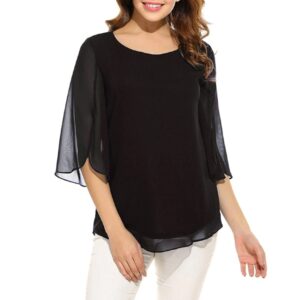 Women’s O-Neck Chiffon Blouse with Flared Sleeves
