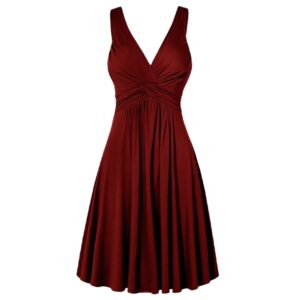 Solid Color High Waist Summer Pleated Dress with Flare