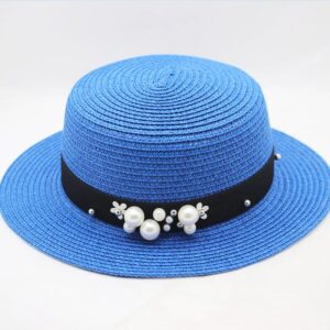 Women’s Fashionable Straw Sun Hat with Pearls