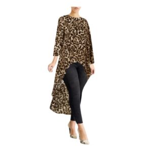 Women’s Long Sleeves Irregular Leopard Blouse