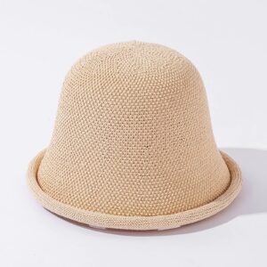 Women’s Breathable Bob Cap Linen Dome Bucket Hat with Curled Brim