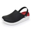 black red rubber clogs