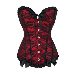 Floral Lace Overlay Mesh Grid Overbust Corset