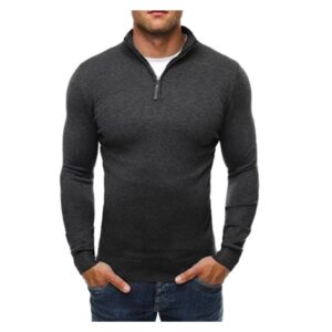 Men’s Solid Color Stand Collar Zipper Sweater