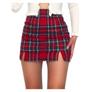 Split Hem Lattice Mini Plaid Skirt