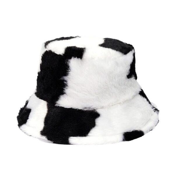 black and white faux fur bucket hat