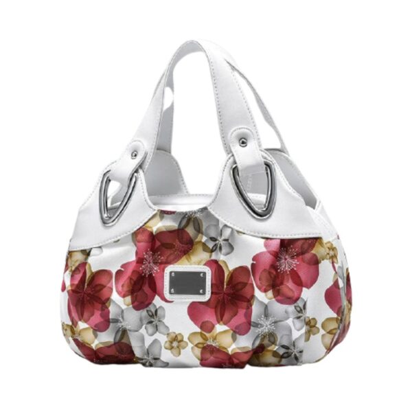 red handbag with flowers