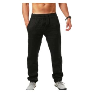 Men Cotton Linen Pants with Elastic Waist