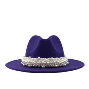 Unisex Winter Wool Fedora Hat with Pearls