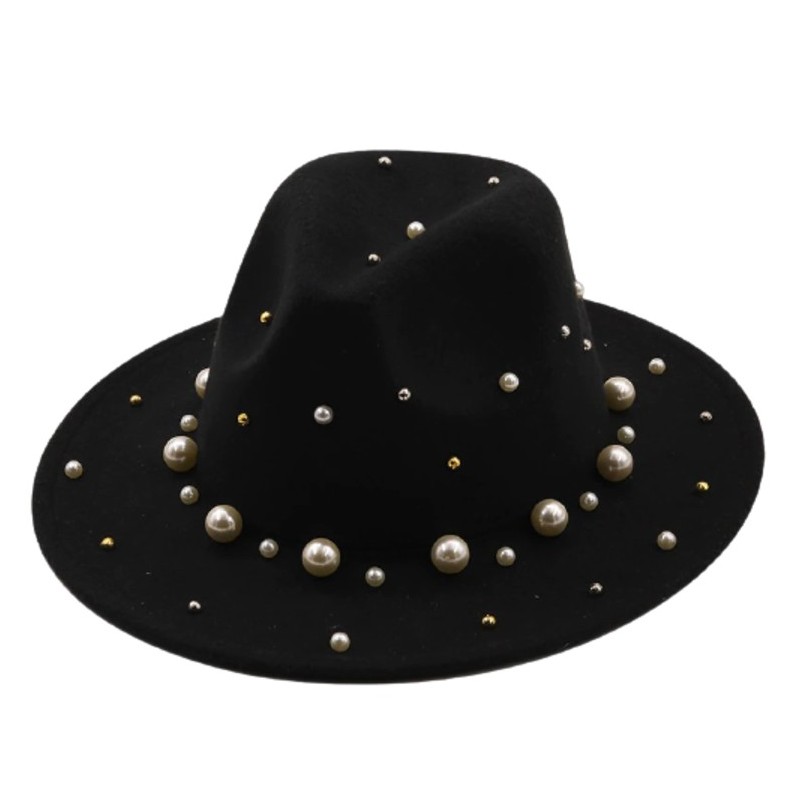 Wool Women Fedora Hat with Big Pearls - Visible Variety