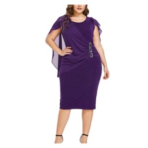 Women’s Plus Size Loose Fit Double Layer Chiffon Sleeveless Midi Cape Dress