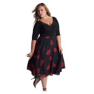 Half Sleeve Plus Size Dress with Floral Print