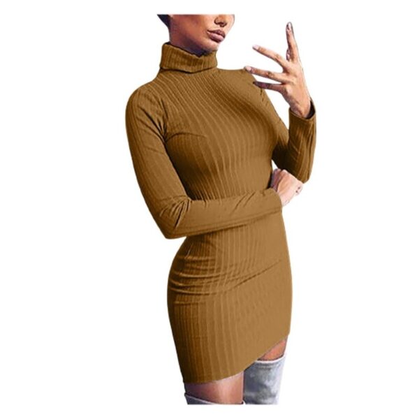 khaki turtleneck sweater dress