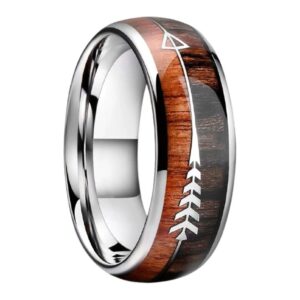 8MM Men Stainless Steel Wood Inlay Arrow Ring