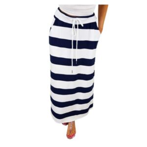 High Rise Striped Maxi Long Skirt