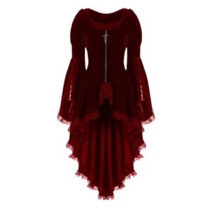 Asymmetrical Hem Gothic Dress with Vintage Lace