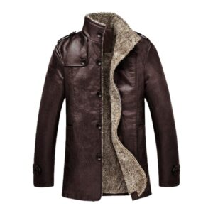 Men Faux Vintage Leather Jacket with Thick Velvet Lining