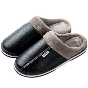 Waterproof Slip-Resistant Faux Leather Slippers for Men with Plush Lining