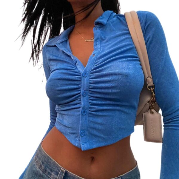 ruched crop top blue