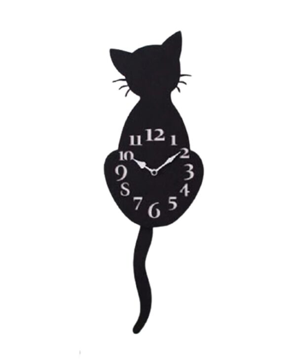 cat wall clock black