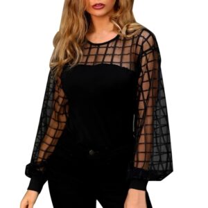 Women’s Hollow Mesh Blouse with Cut-Out Stripes