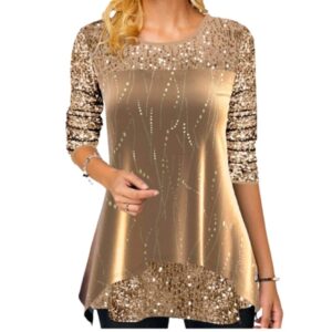 Women’s Double Layer Blouse with Asymmetric Hem and Glitter
