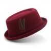 pork pie hat with feathers wine red