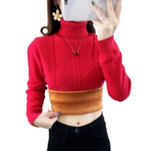 Women Turtleneck Sweater with Velvet Plush Lining