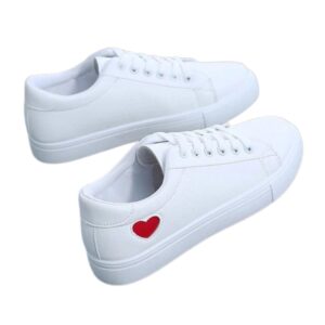 Women PU Leather Sneakers with Heart on The Side