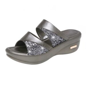Women Open Toe Wedge Dressy Sandals with Glitter