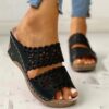 embroidered wedge sandals black