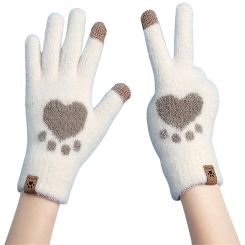Women Touchscreen Fluffy Cat Paws Gloves